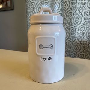 RAE DUNN. Dog treat canister. 9” tall w/ lid. “Good Dog.” EUC.